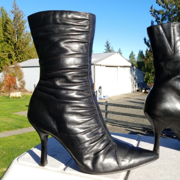 ruched pointed toe boots